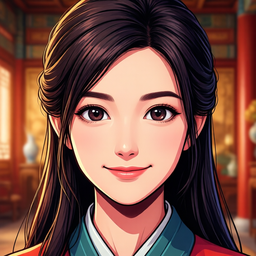 A close-up cartoon storyteller — face and shoulders filling the frame, looking at the camera, mouth closed