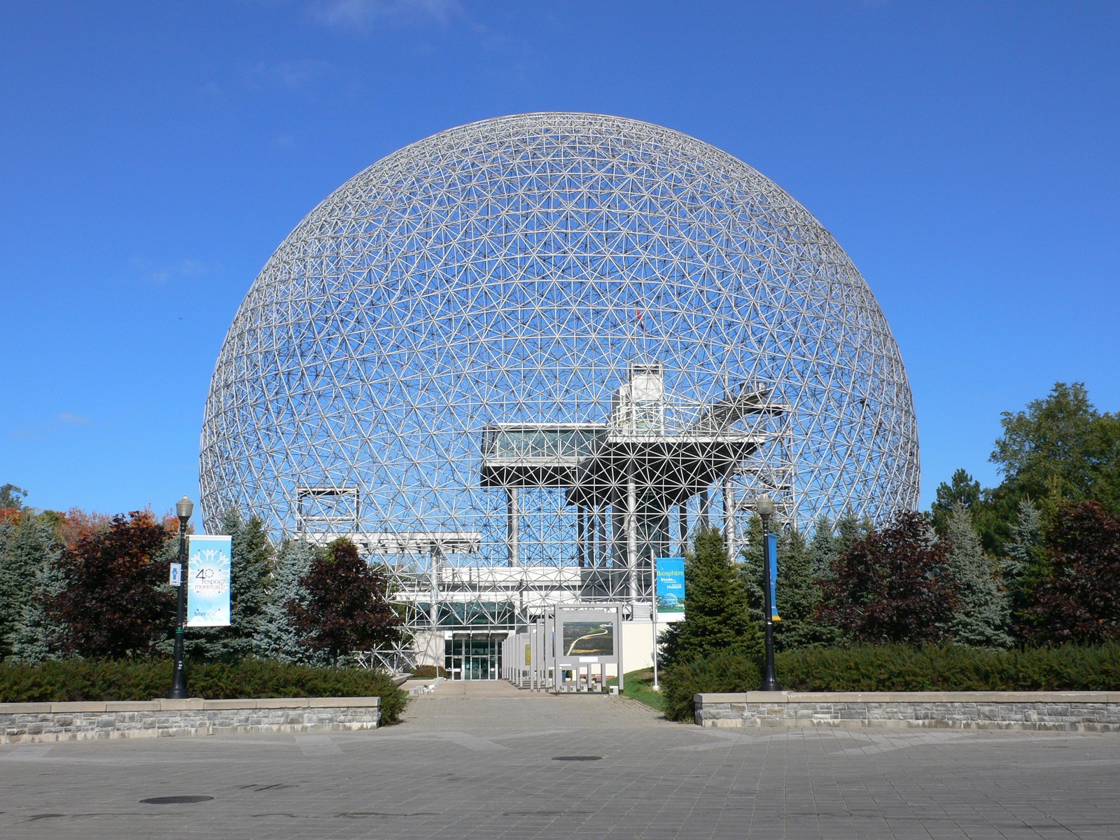 The Montreal Biosphere, a giant geodesic dome made of steel triangles