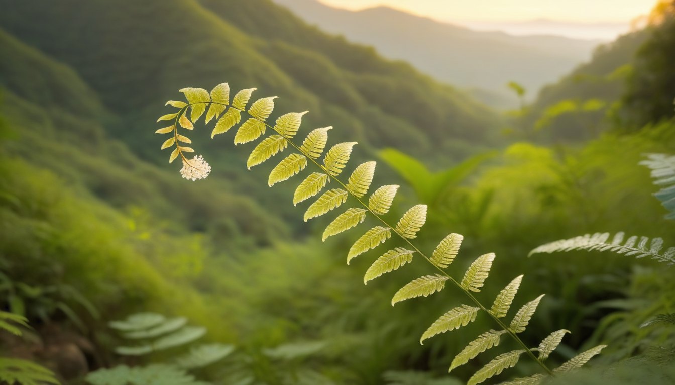 Close-up of a fern leaf where each small leaf repeats the shape of the whole