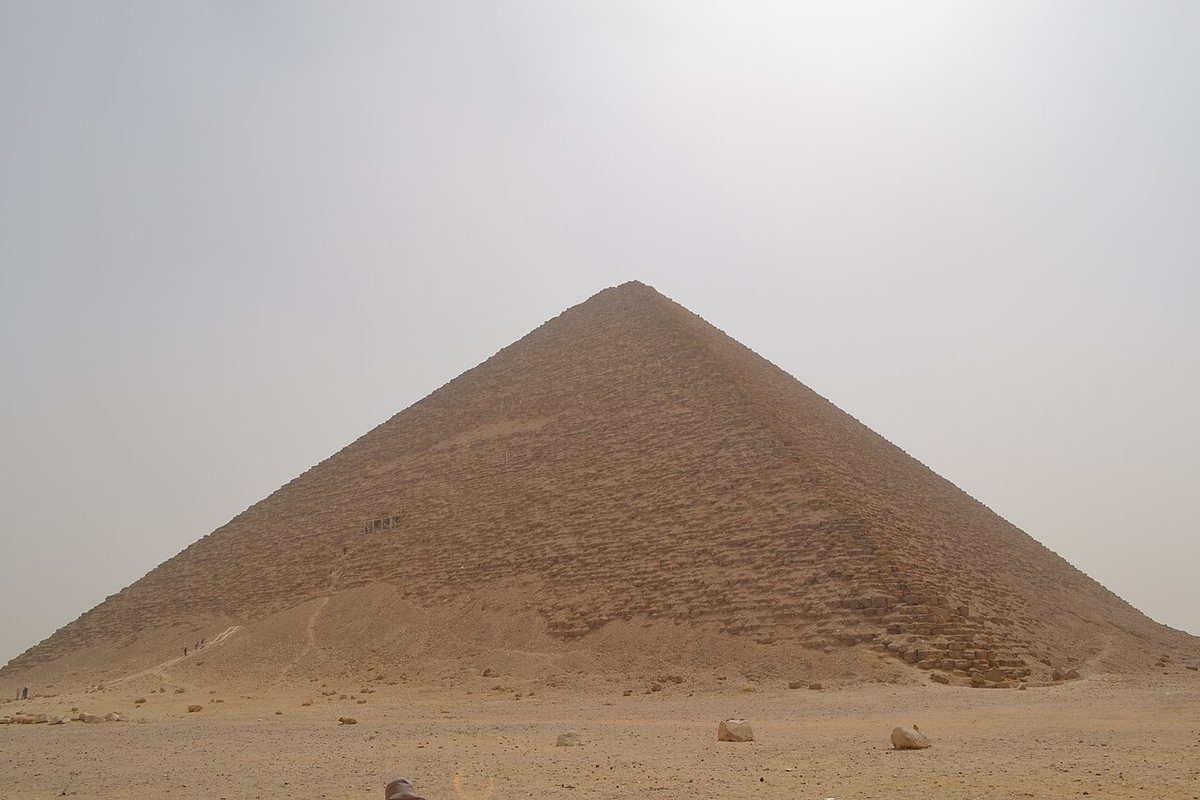The Red Pyramid at Dahshur, a smooth-sided pyramid at a shallow angle.