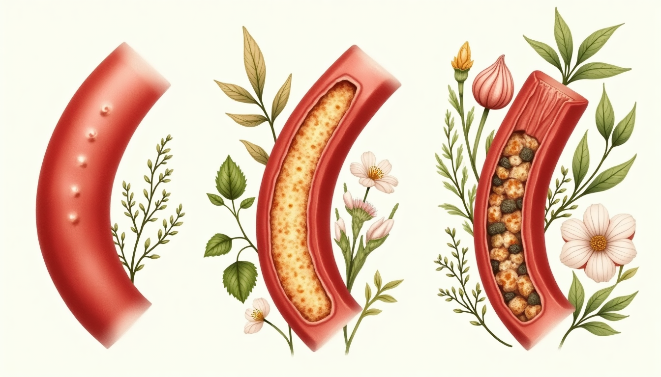 หลอดเลือดแดงปกติเทียบกับหลอดเลือดแดงแข็ง — ภาพประกอบทางการแพทย์