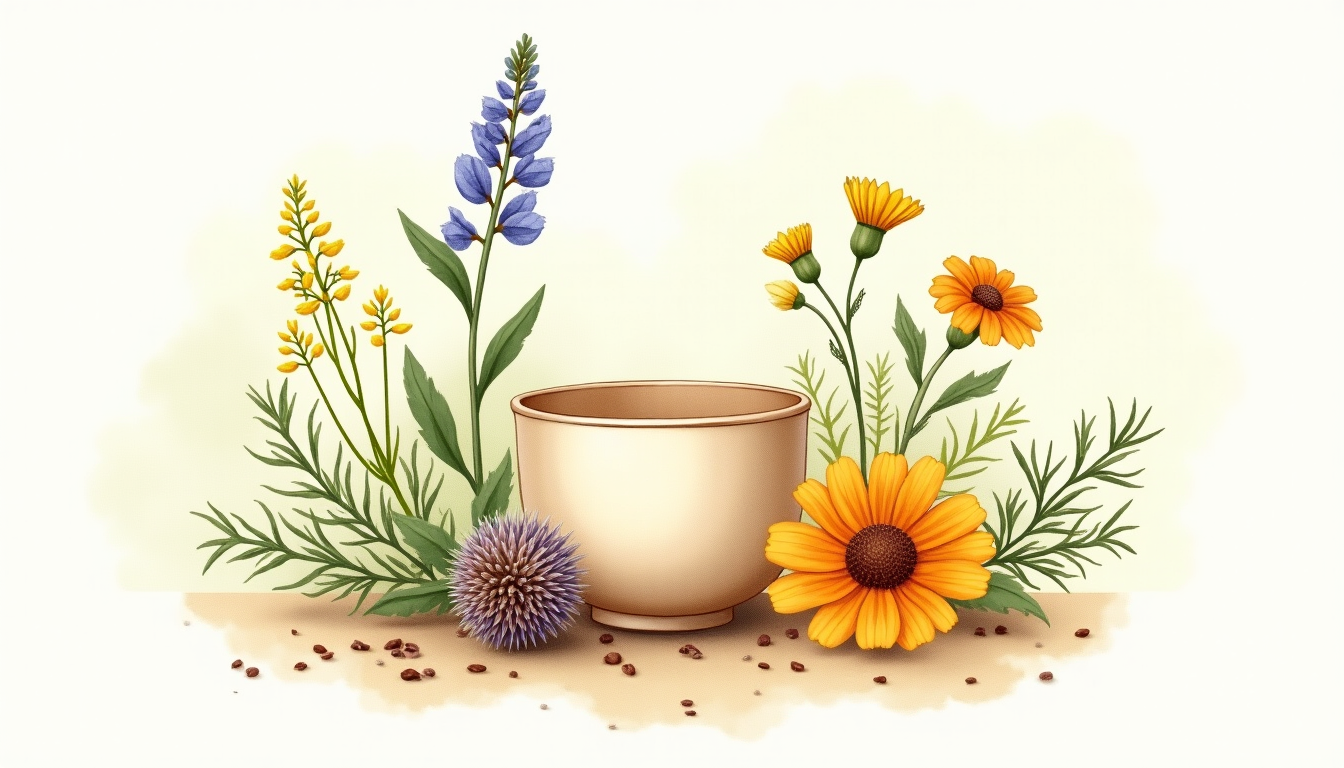 Botanical illustration of herbs for postpartum care and lactation