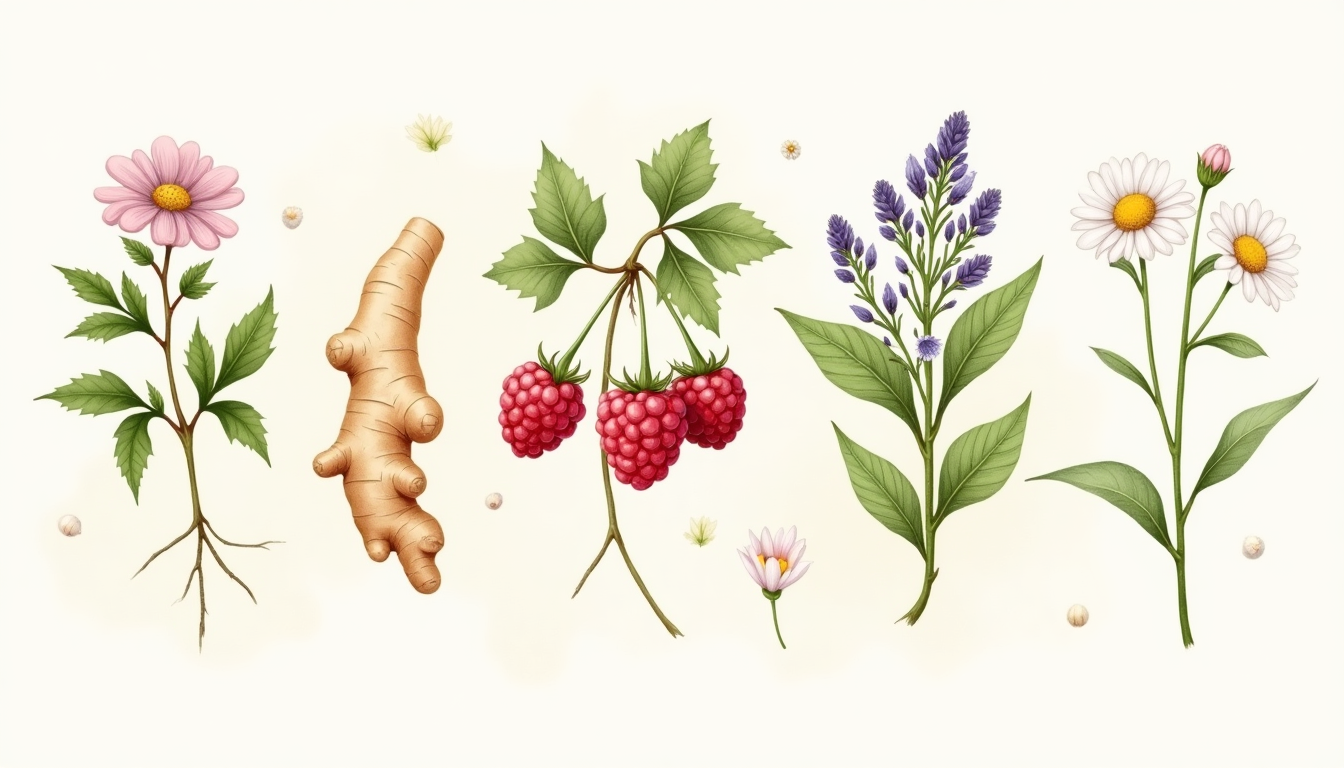 Botanical illustration of herbs for pregnancy