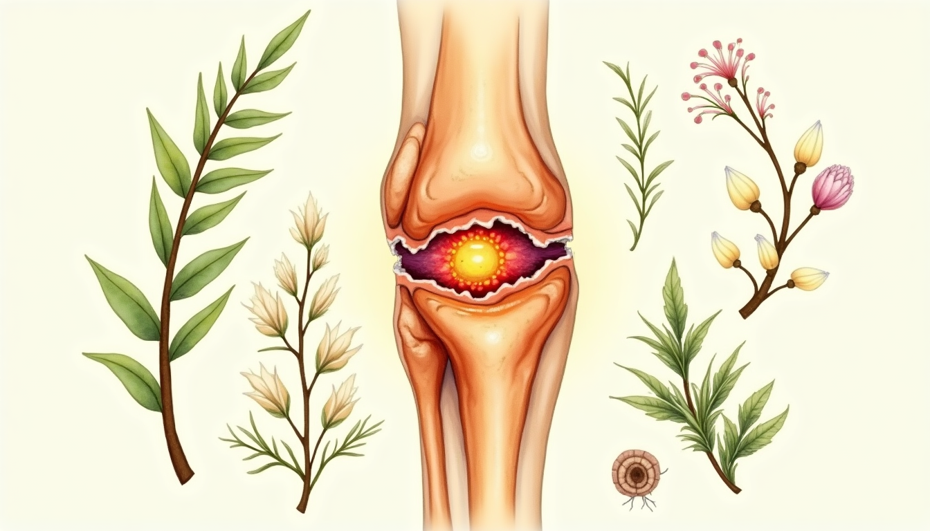Botanical illustration of herbs for arthritis pain relief