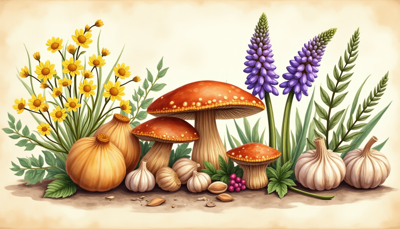 Illustration of medicinal herbs used for immune system support