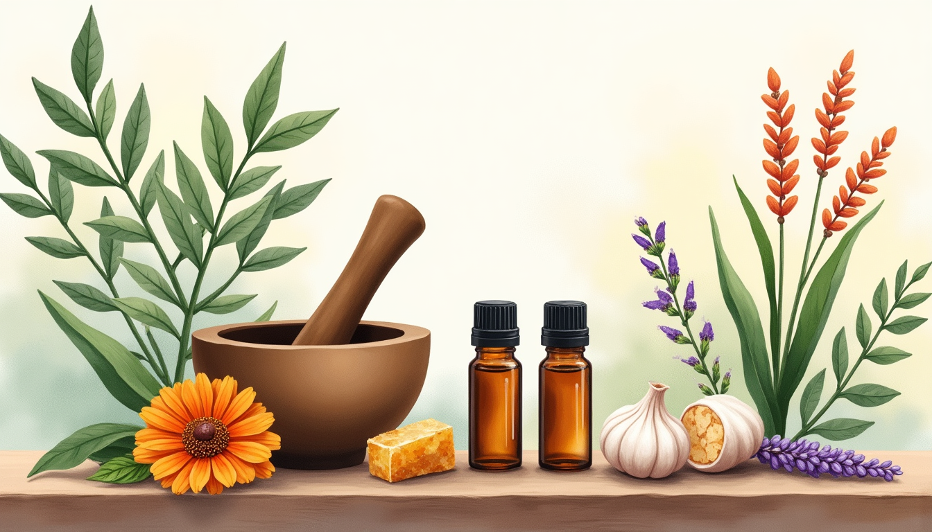 Illustration of herbs for treating skin and fungal infections