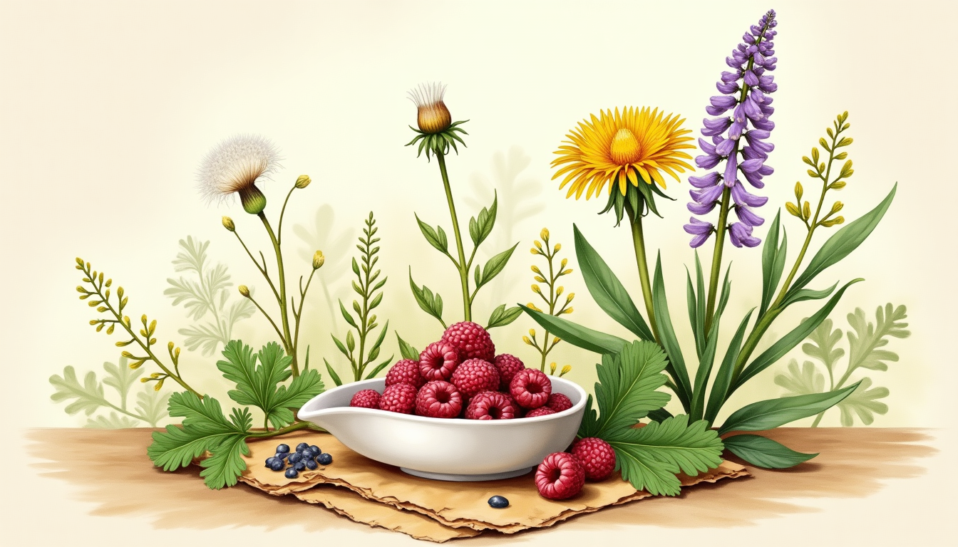 Botanical illustration of diuretic and emmenagogue herbs