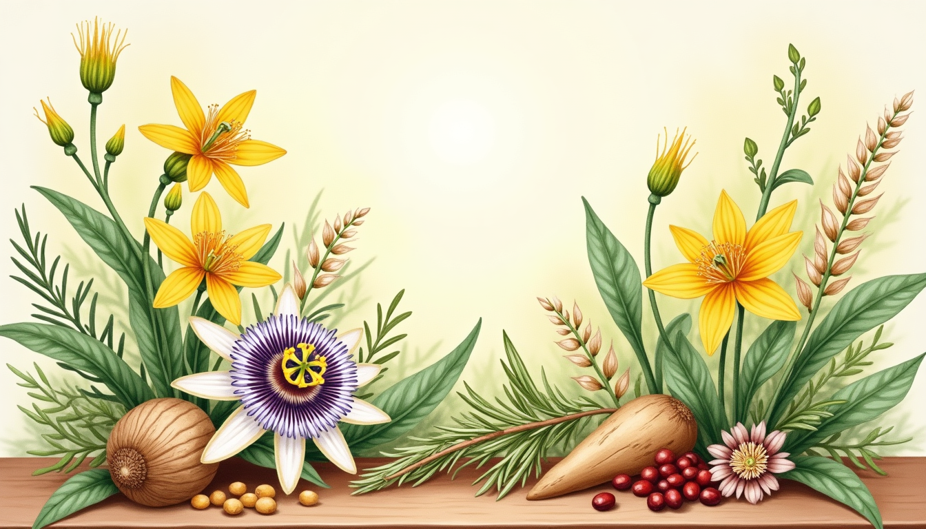 Botanical illustration of nervine and stimulant herbs